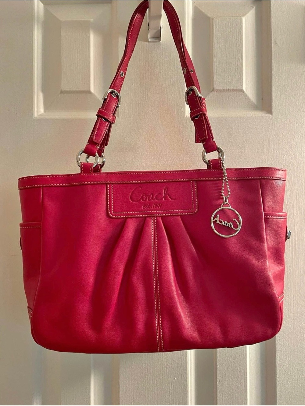 Coach Hot Pink Leather Tote with Charm